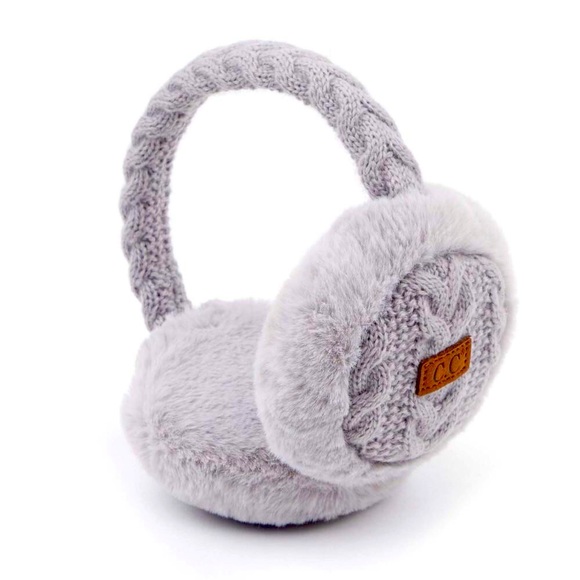 C.C Accessories - C.C Grey Cable Knit Ear Muffs w/Faux Fur
